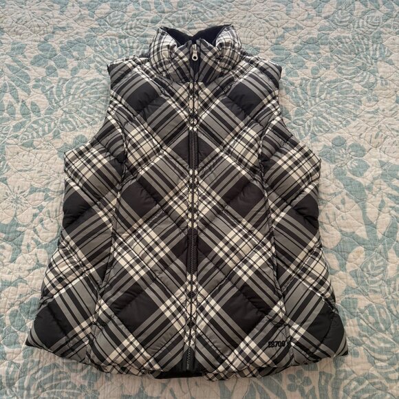Eddie Bauer Premium Quality Goose Down White/Black Plaid Vest Size Med - Picture 1 of 7